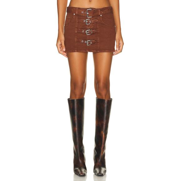 Blumarine Buckle Brown Cotton Mini Skirt Size 4 - Picture 1 of 5